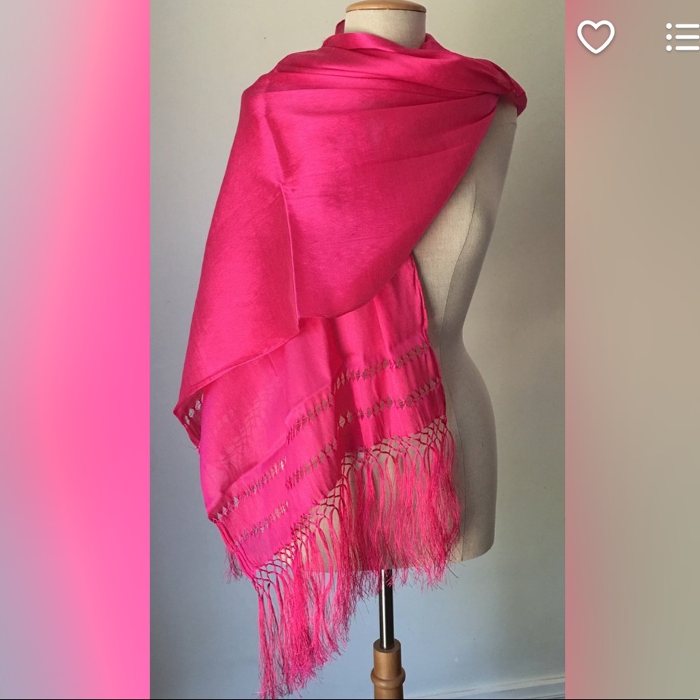 Mexican Shawl Scarf Hot Pink Silky Soft - Picture 5 of 7